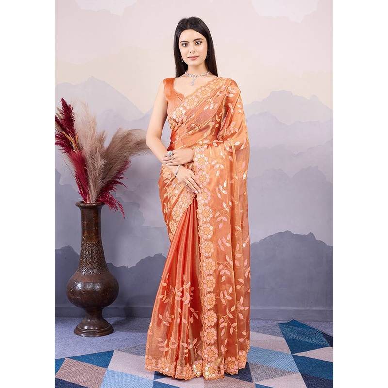 Orange Dupion Silk Saree With Blouse Piece - JD986608171