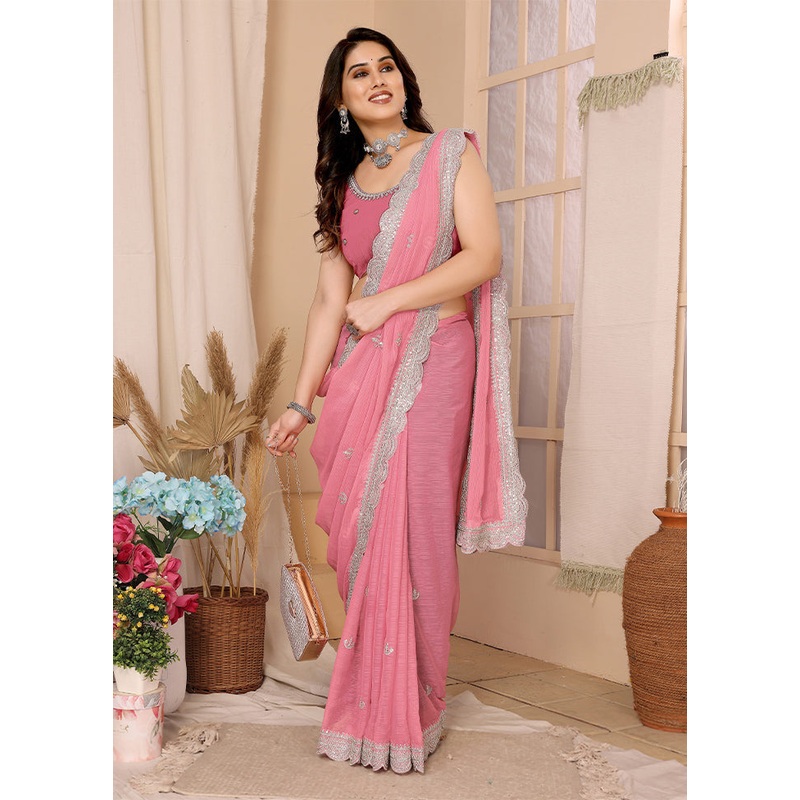 Pink Chiffon Silk Saree With Blouse Piece - JD986608165