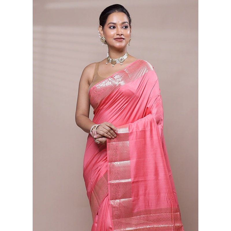 Pink Dupion Silk Saree With Blouse Piece - JD986608052