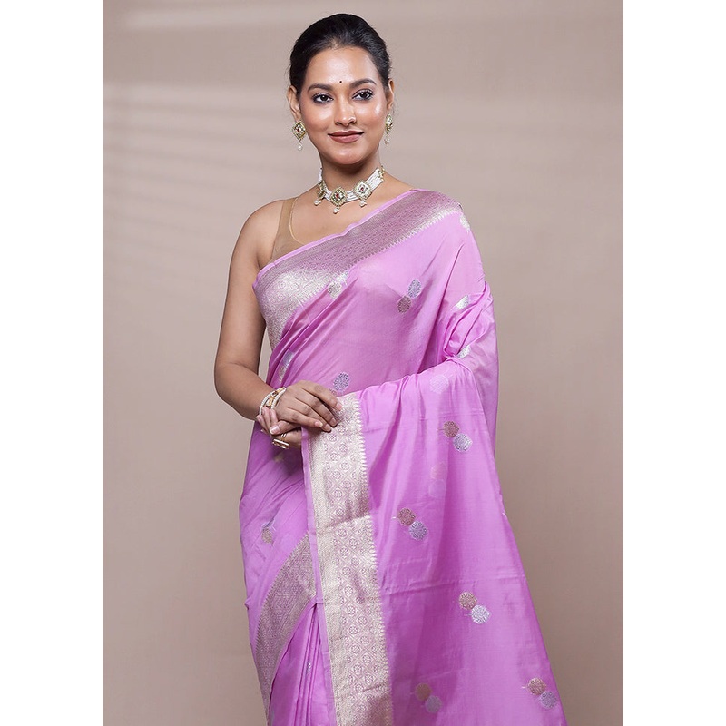 Pink Dupion Silk Saree With Blouse Piece - JD986608053