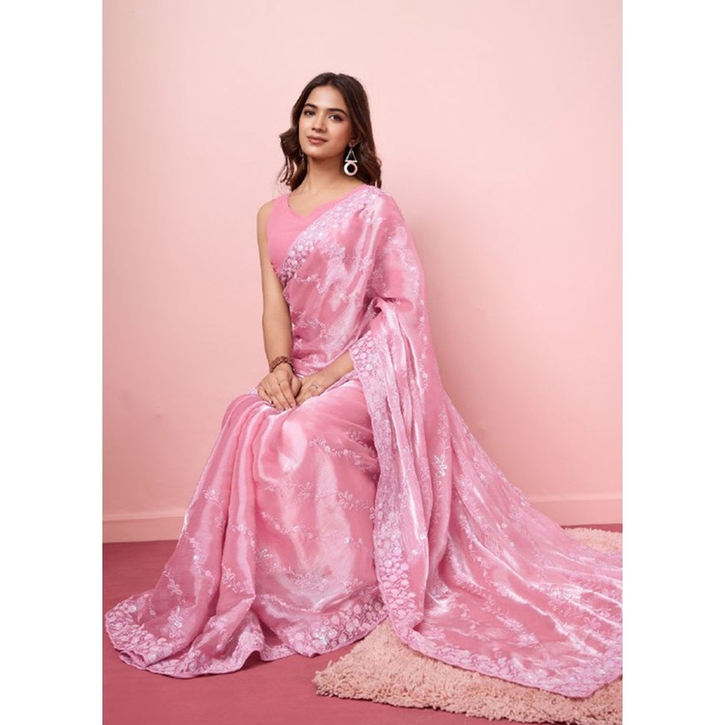 Pink Dupion Silk Saree With Blouse Piece - JD986608163