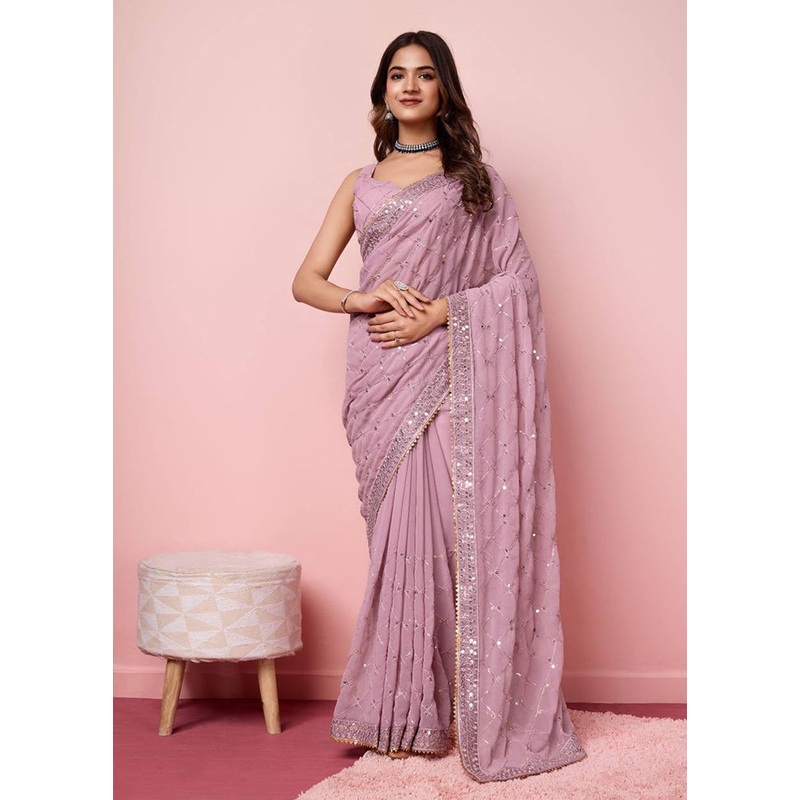 Pink Georgette Saree With Blouse Piece - JD986608157