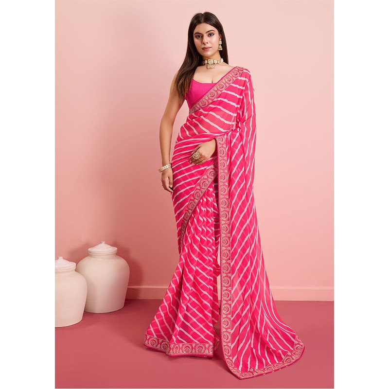 Pink Georgette Saree With Blouse Piece - JD986608161