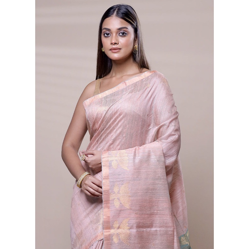 Pink Handloom Matka Pure Silk Saree With Blouse Piece - JD986608051