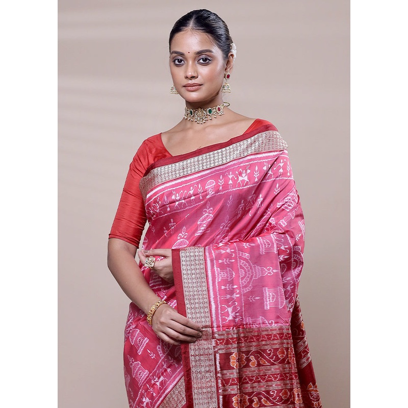 Pink Handloom Patola Pure Silk Saree With Blouse Piece - JD986608049