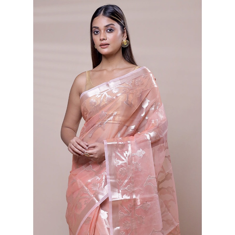 Pink Organza Saree With Blouse Piece - JD986608045
