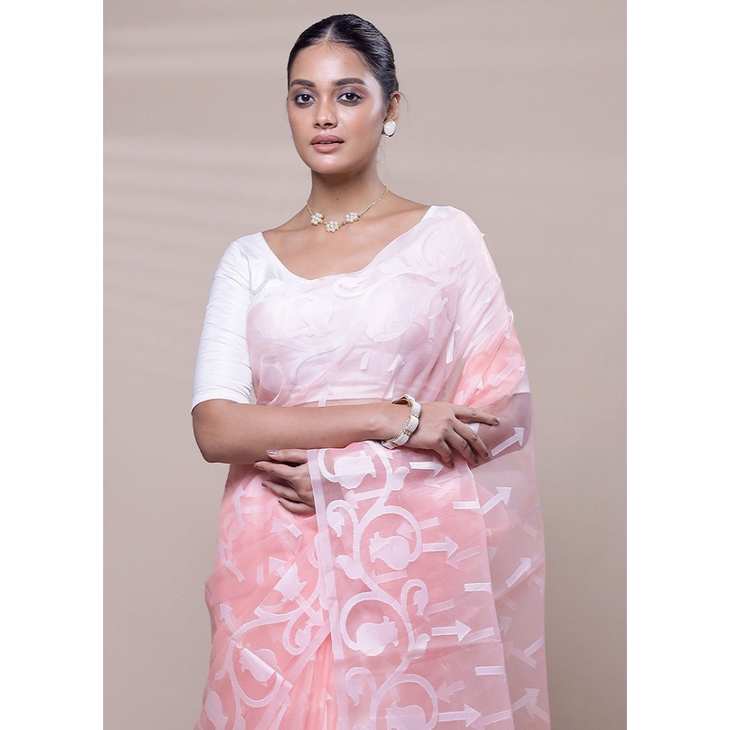 Pink Organza Saree With Blouse Piece - JD986608047