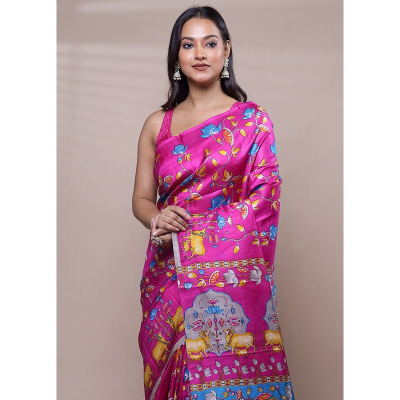 Pink Printed Pure Silk Saree Without Blouse Piece - JD986608043