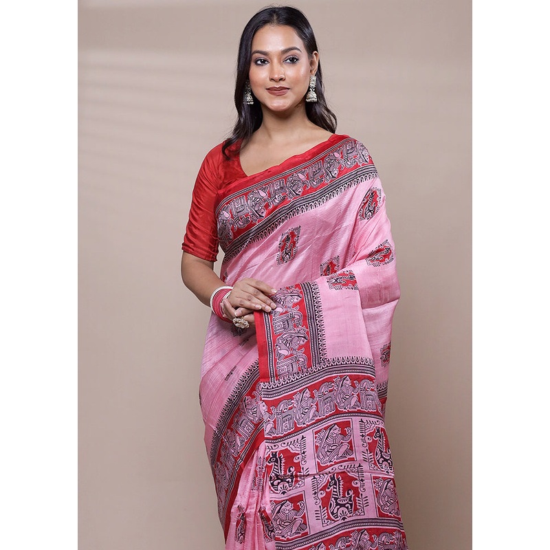Pink Printed Pure Silk Saree Without Blouse Piece - JD986608044