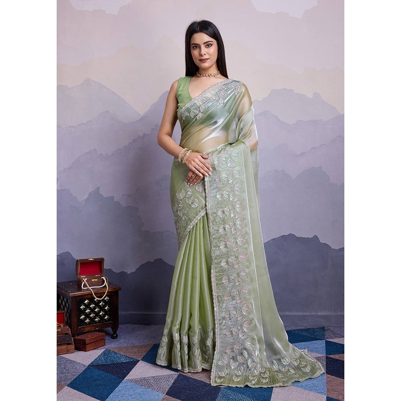 Pista Green Silk Saree With Blouse Piece - JD986608144