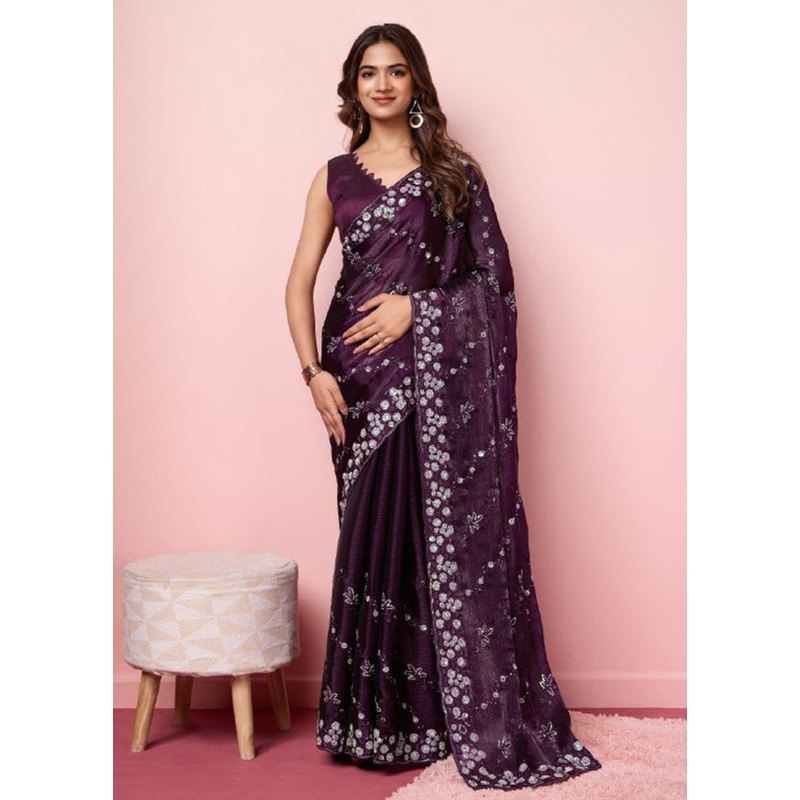 Purple Dupion Silk Saree With Blouse Piece - JD986608141