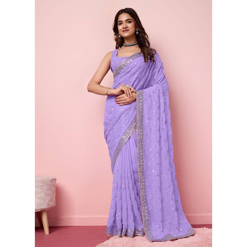 Purple Georgette Saree With Blouse Piece - JD986608139