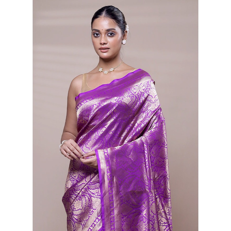 Purple Handloom Katan Pure Silk Saree With Blouse Piece - JD986608038