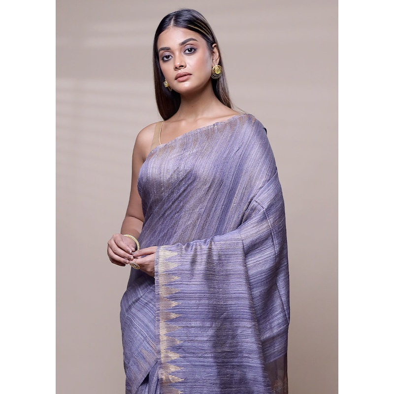 Purple Handloom Matka Pure Silk Saree With Blouse Piece - JD986608037