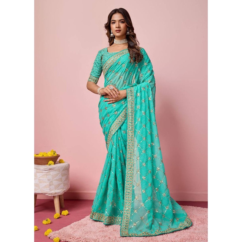 Rama Georgette Saree With Blouse Piece - JD986608136
