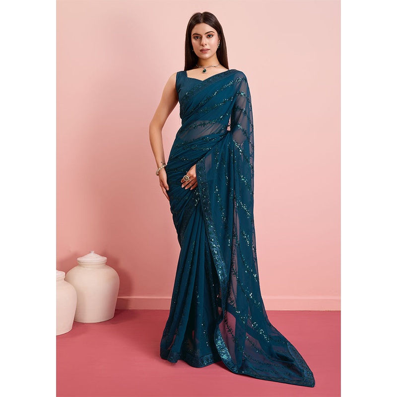 Rama Georgette Saree With Blouse Piece - JD986608137