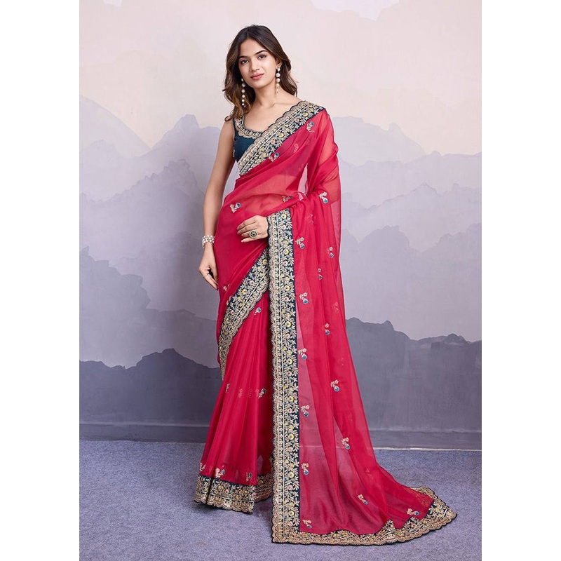 Rani Organza Saree With Blouse Piece - JD986608132
