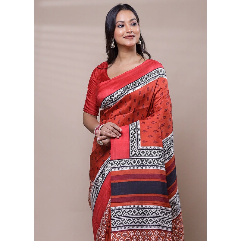 Red Printed Pure Silk Saree Without Blouse Piece - JD986608029