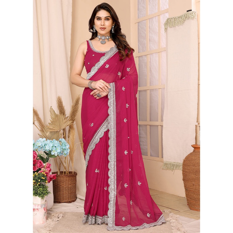 Rust Chiffon Silk Saree With Blouse Piece - JD986608131