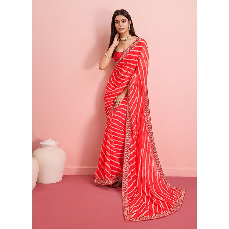 Rust Georgette Saree With Blouse Piece - JD986608129