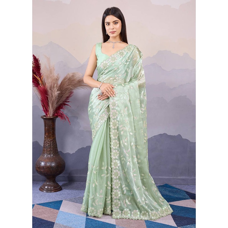 Sea Green Dupion Silk Saree With Blouse Piece - JD986608126