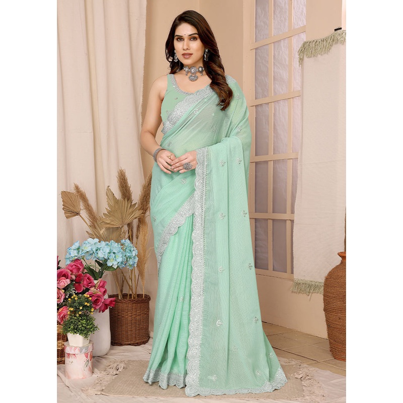 Sky Blue Chiffon Silk Saree With Blouse Piece - JD986608124