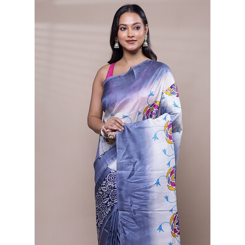 White Printed Pure Silk Saree Without Blouse Piece - JD986608024