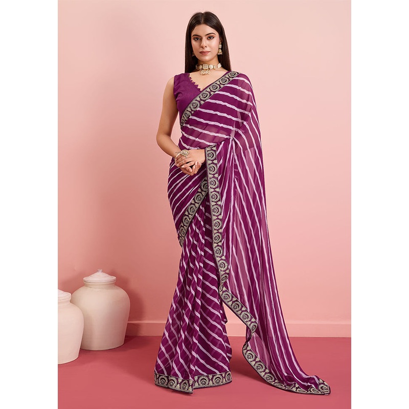 Wine Georgette Saree With Blouse Piece - JD986608115
