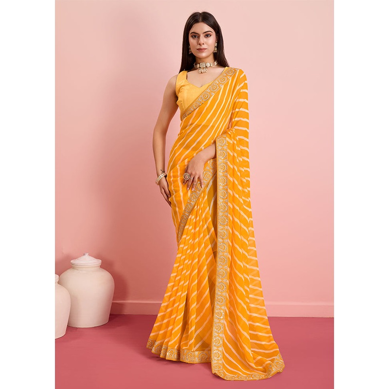 Yellow Georgette Saree With Blouse Piece - JD986608113