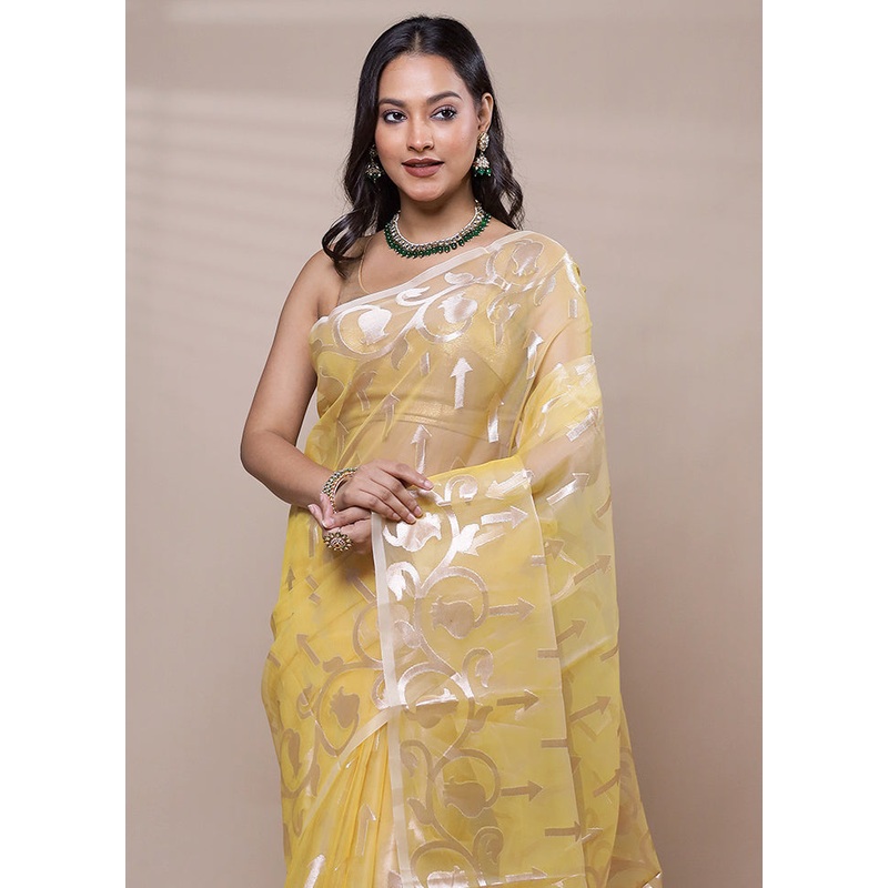 Yellow Organza Saree With Blouse Piece - JD986608016