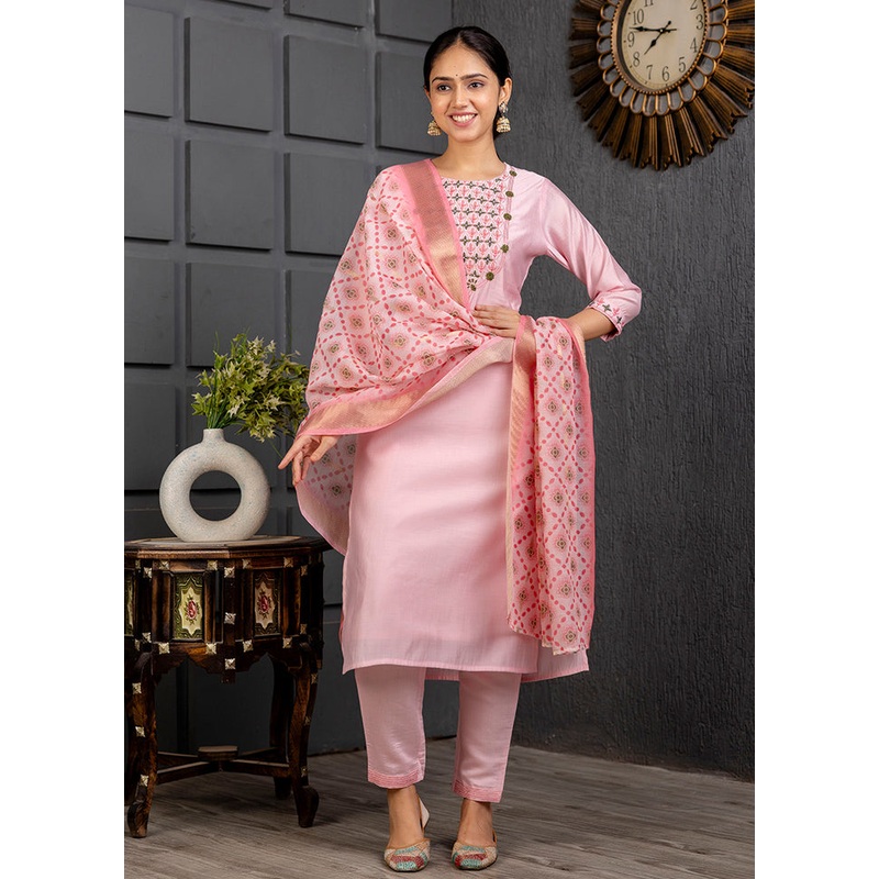 3 Pc Baby Pink Readymade Viscose Suit Set - JD986607757