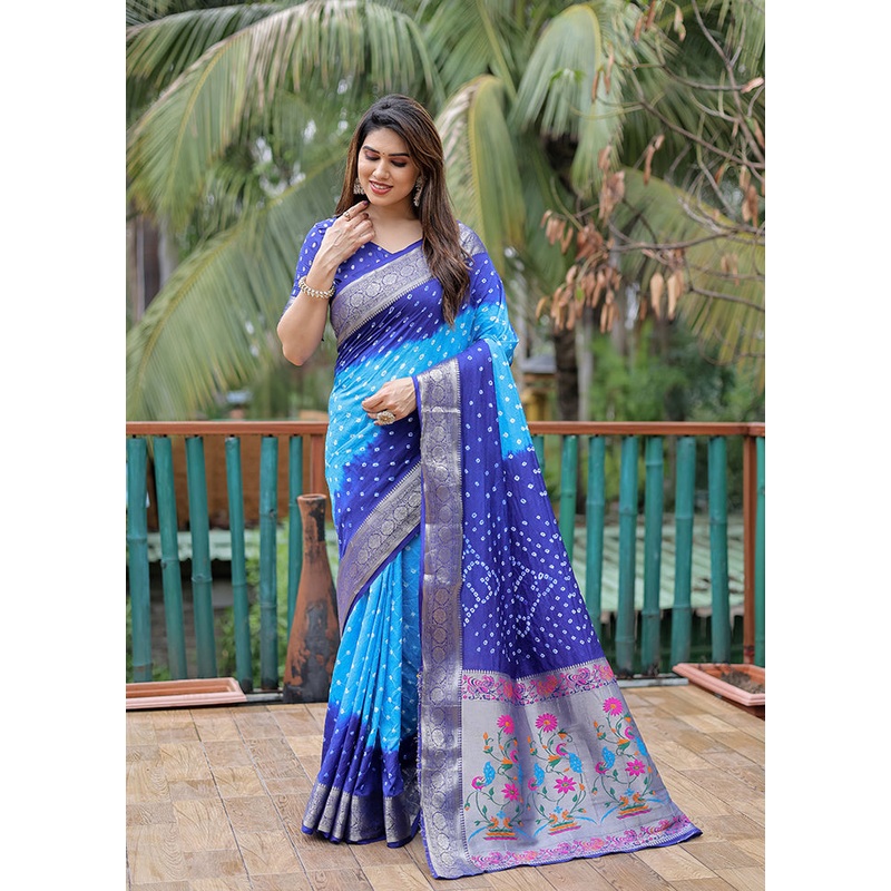 Blue Dupion Silk Saree With Blouse Piece - JD986607800