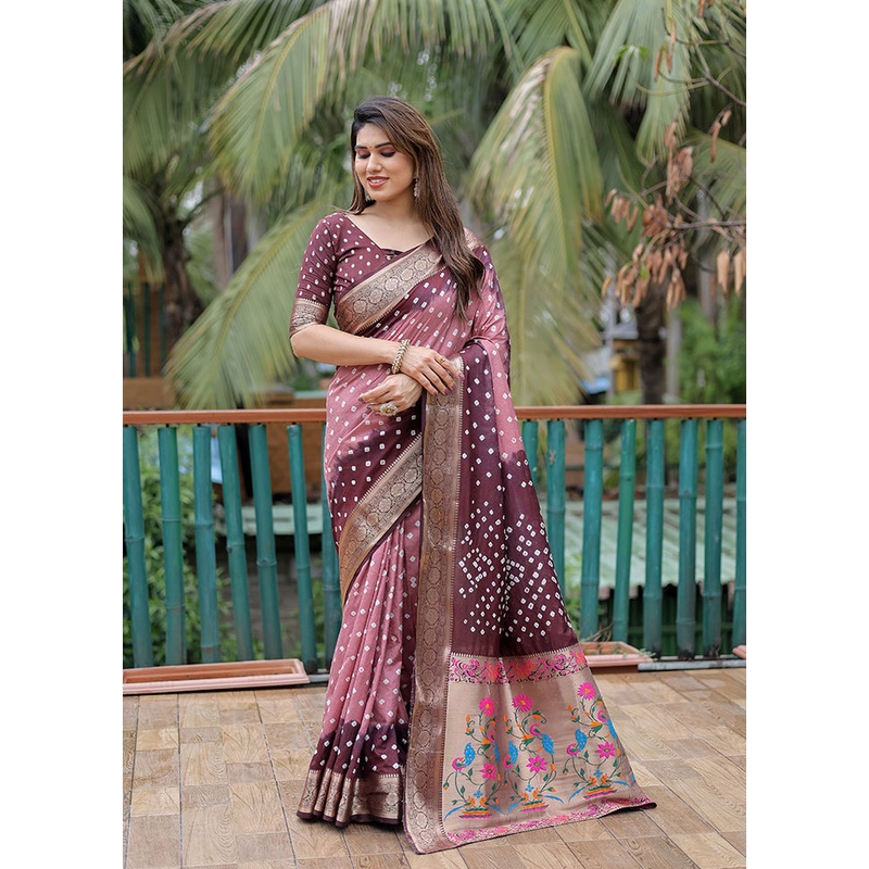 Brown Dupion Silk Saree With Blouse Piece - JD986607796