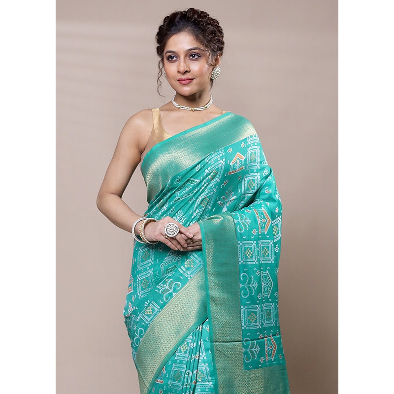 Green Dupion Silk Saree With Blouse Piece - JD986607831