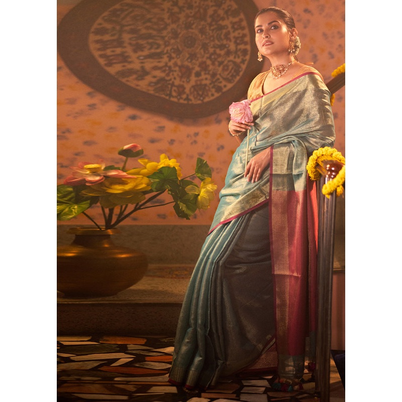 Green Linen Silk Plain Work Saree Without Blouse Piece - JD986607741