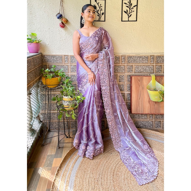 Lavender Dupion Silk Saree With Blouse Piece - JD986607791