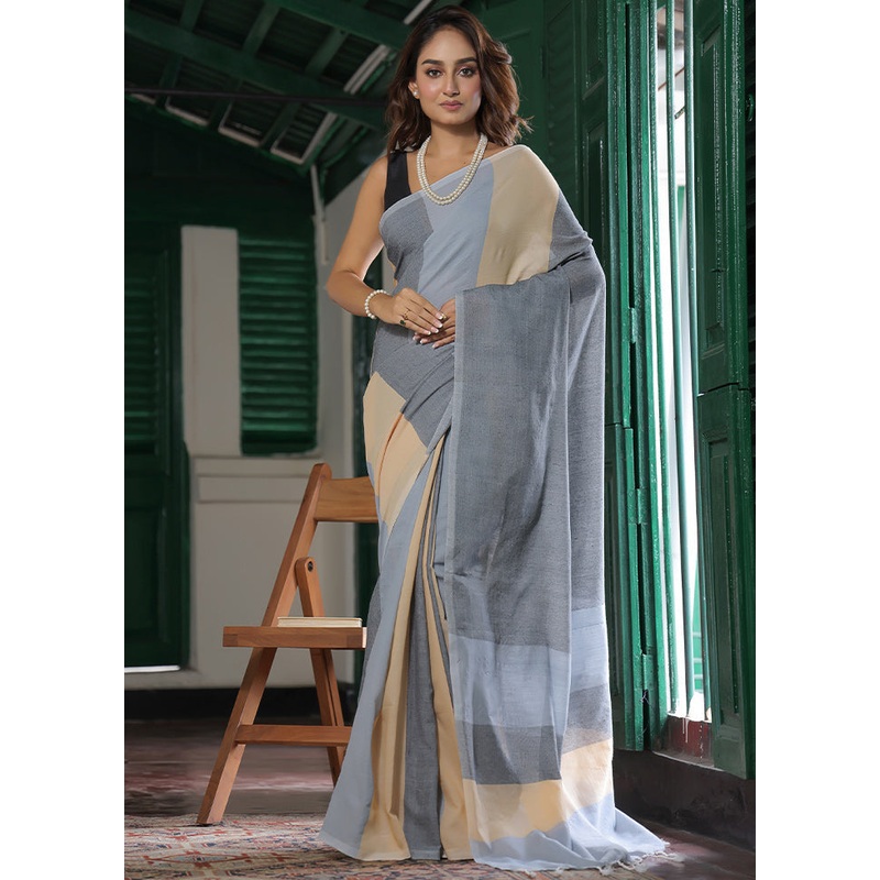 Multicolor Cotton Plain Work Saree Without Blouse Piece - JD986607736