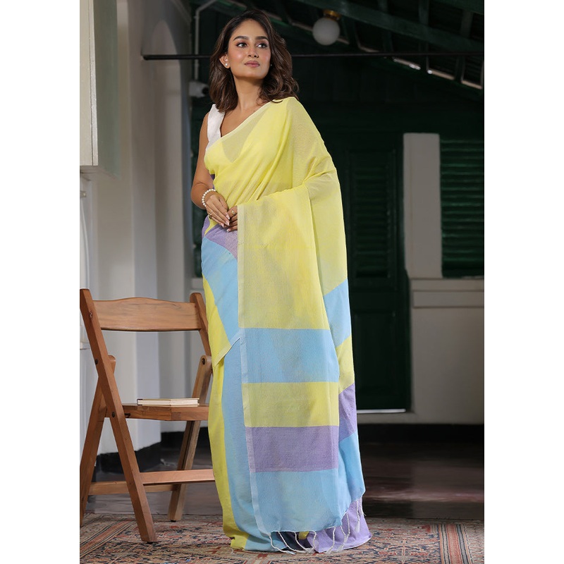 Multicolor Cotton Plain Work Saree Without Blouse Piece - JD986607738
