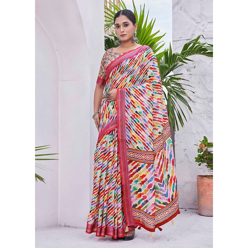 Multicolor Linen Silk Saree With Blouse Piece - JD986607787