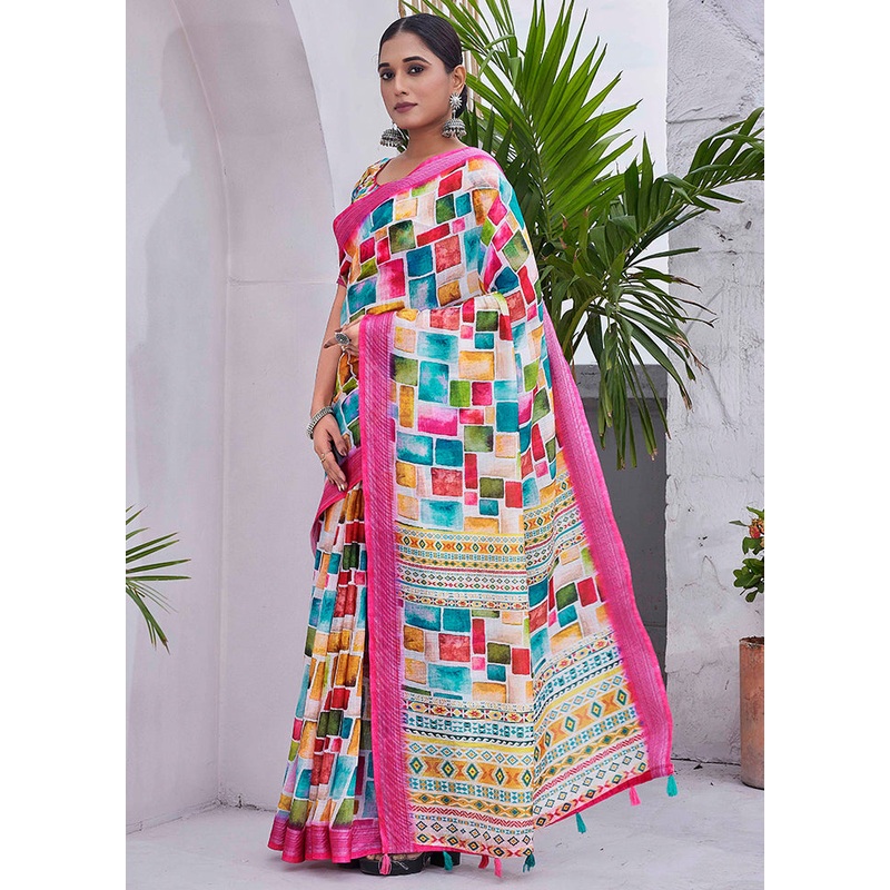 Multicolor Linen Silk Saree With Blouse Piece - JD986607789