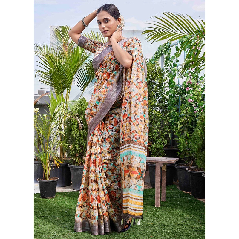 Mustard Linen Silk Saree With Blouse Piece - JD986607785