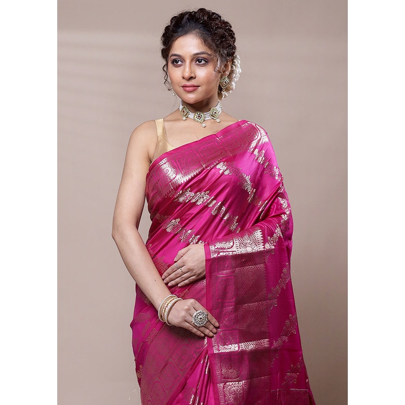 Pink Dupion Silk Saree With Blouse Piece - JD986607816