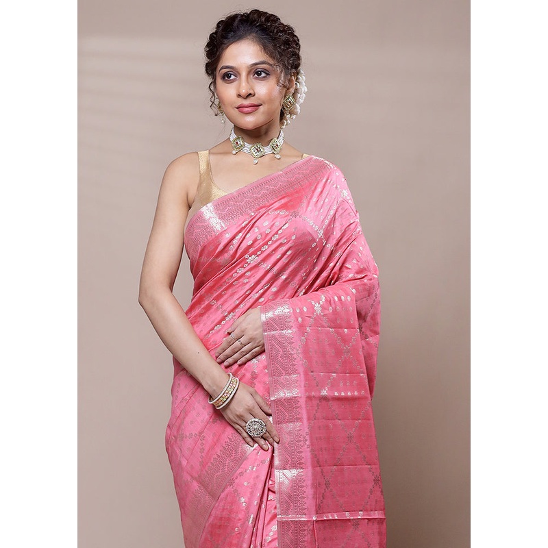 Pink Dupion Silk Saree With Blouse Piece - JD986607817