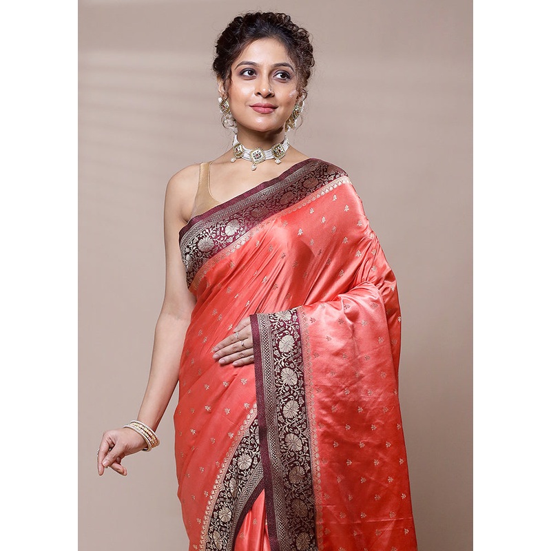 Pink Katan Silk Saree With Blouse Piece - JD986607815