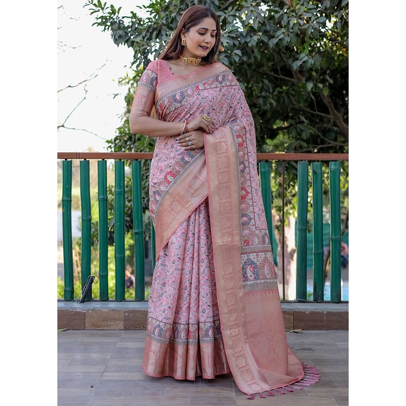 Pink Pasmina Silk Saree With Blouse Piece - JD986607778