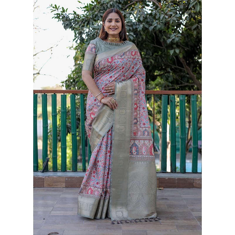 Pista Green Pasmina Silk Saree With Blouse Piece - JD986607777