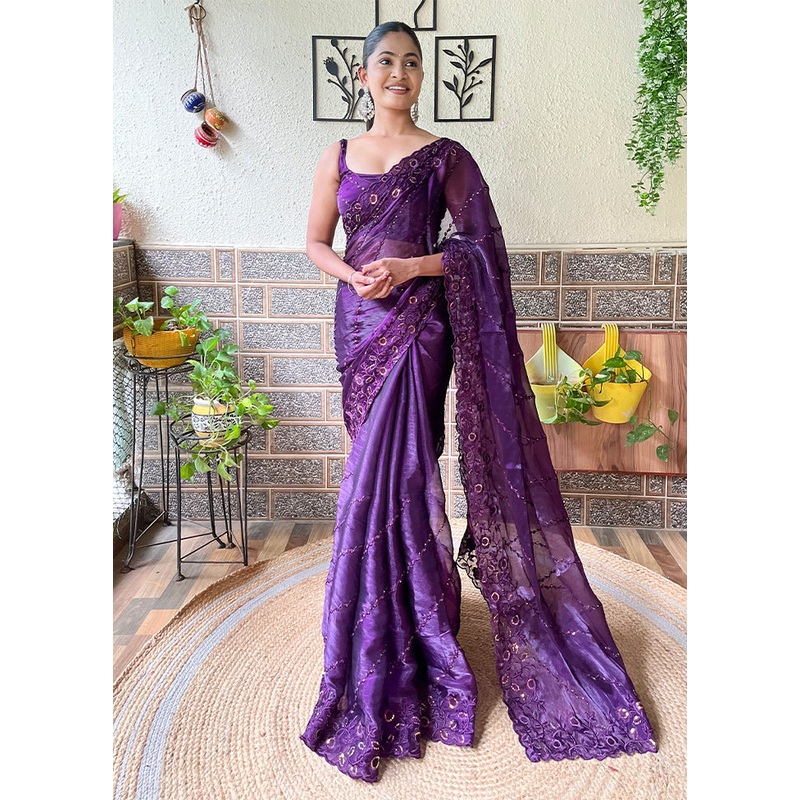 Purple Dupion Silk Saree With Blouse Piece - JD986607775
