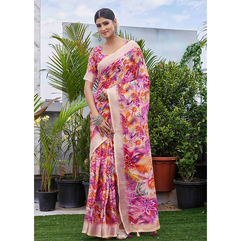Purple Linen Silk Saree With Blouse Piece - JD986607774