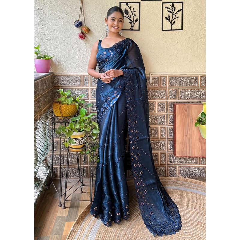 Rama Dupion Silk Saree With Blouse Piece - JD986607772