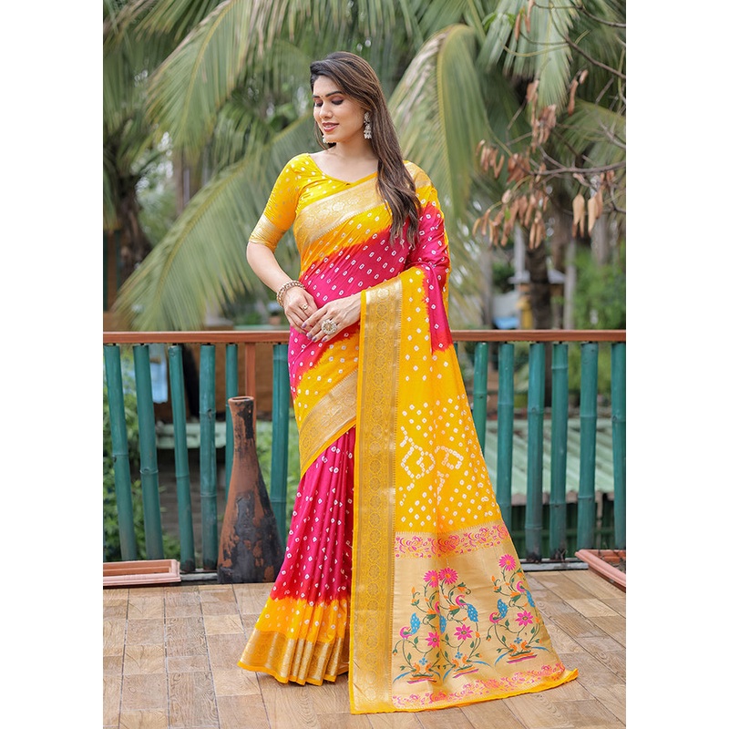 Yellow Dupion Silk Saree With Blouse Piece - JD986607759